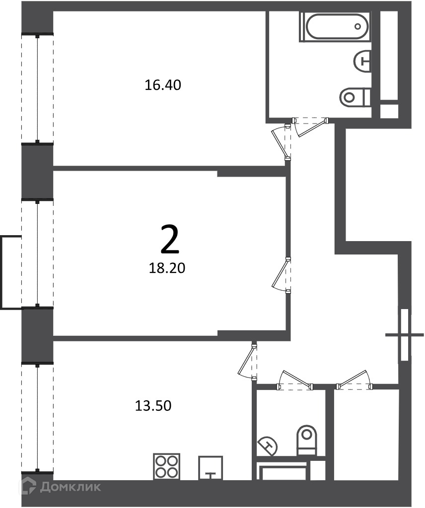 Планировка 2-комн. в ЖК «Клинская ул., д. 2А (Московские кварталы)»