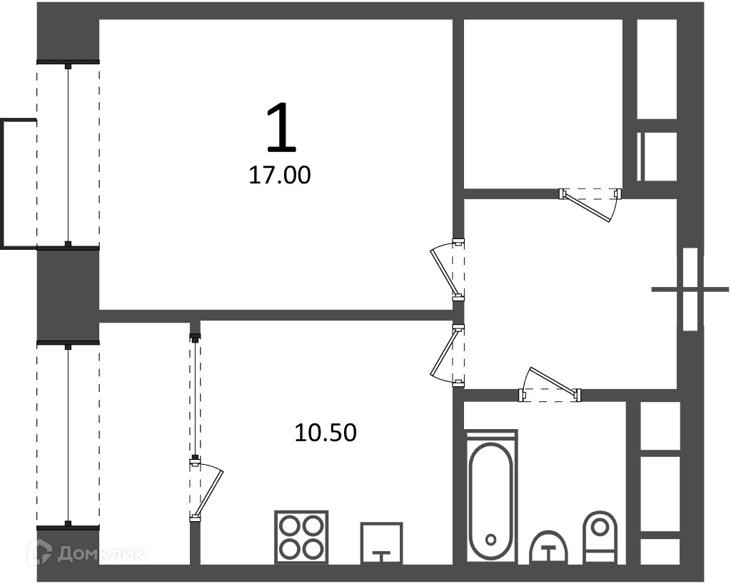 Планировка 1-комн. в ЖК «Клинская ул., д. 2А (Московские кварталы)»