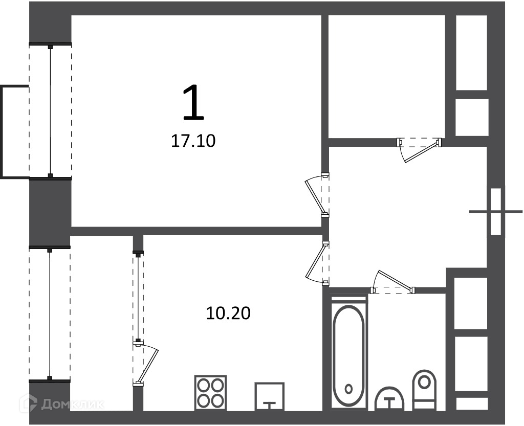 Планировка 1-комн. в ЖК «Клинская ул., д. 2А (Московские кварталы)»
