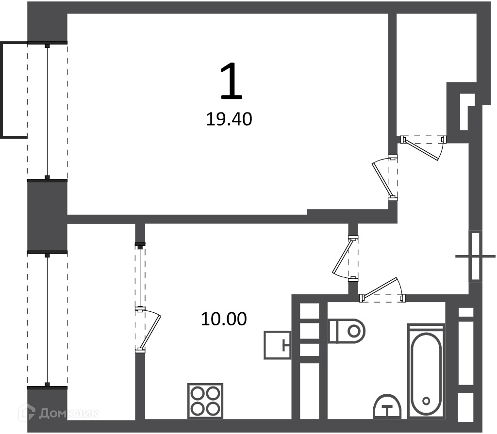 Планировка 1-комн. в ЖК «Клинская ул., д. 2А (Московские кварталы)»