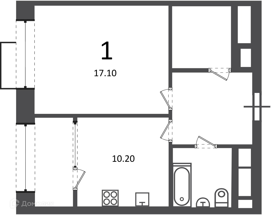 Планировка 1-комн. в ЖК «Клинская ул., д. 2А (Московские кварталы)»