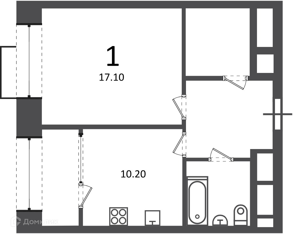 Планировка 1-комн. в ЖК «Клинская ул., д. 2А (Московские кварталы)»