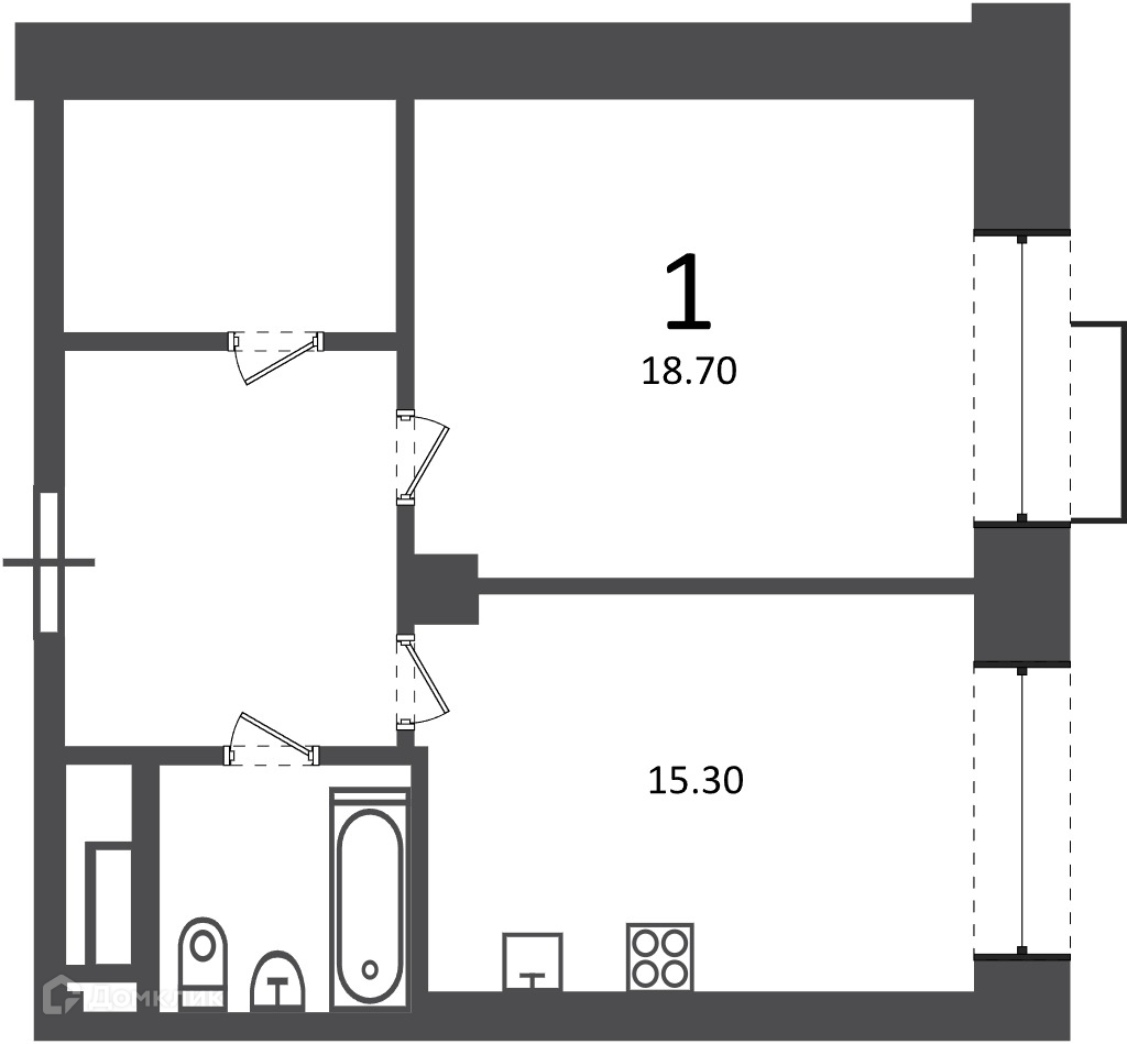 Планировка 1-комн. в ЖК «Клинская ул., д. 2А (Московские кварталы)»