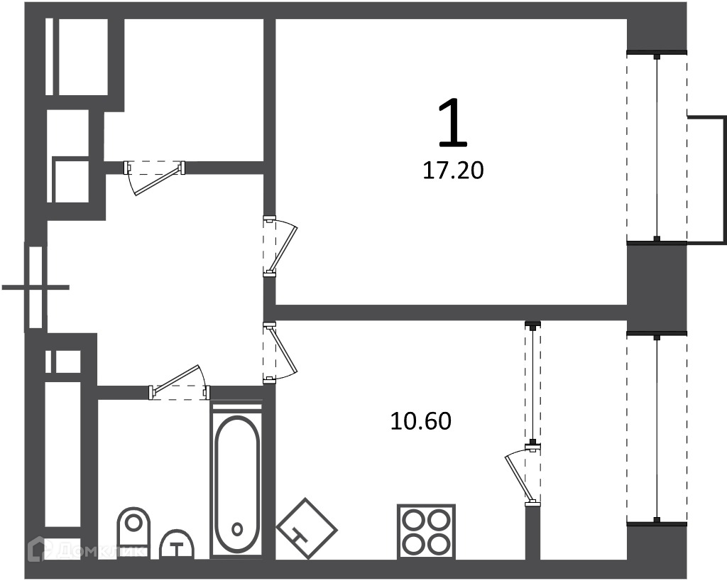 Планировка 1-комн. в ЖК «Клинская ул., д. 2А (Московские кварталы)»