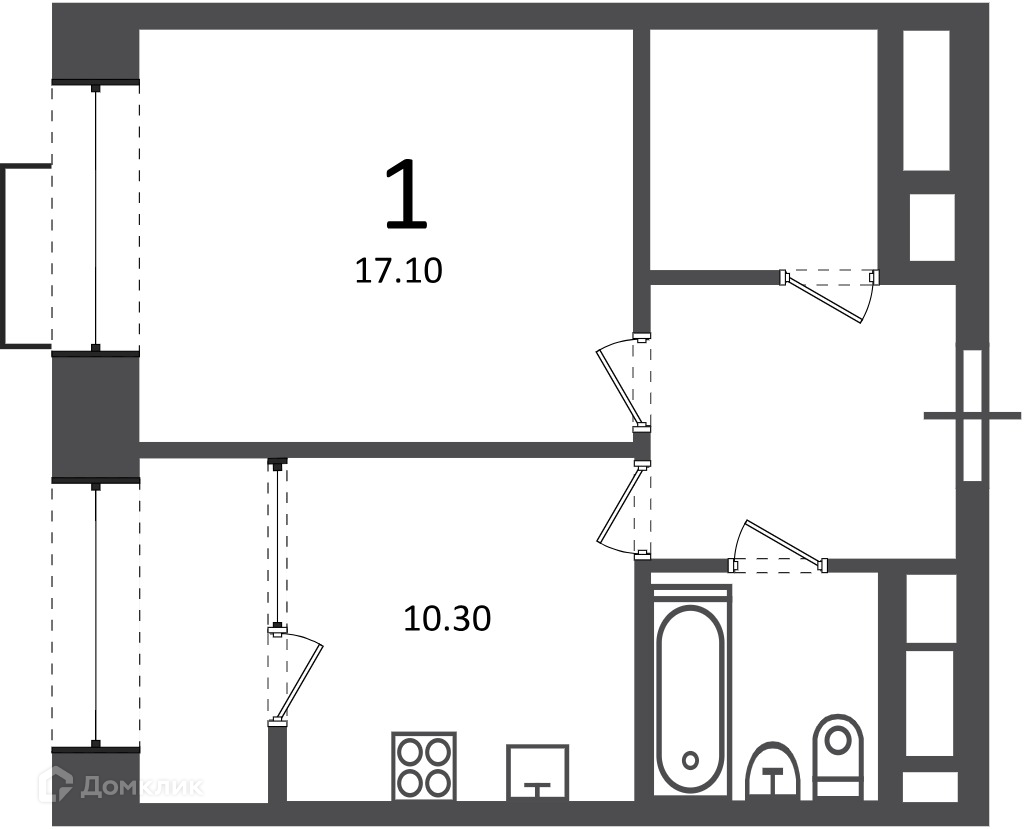 Планировка 1-комн. в ЖК «Клинская ул., д. 2А (Московские кварталы)»