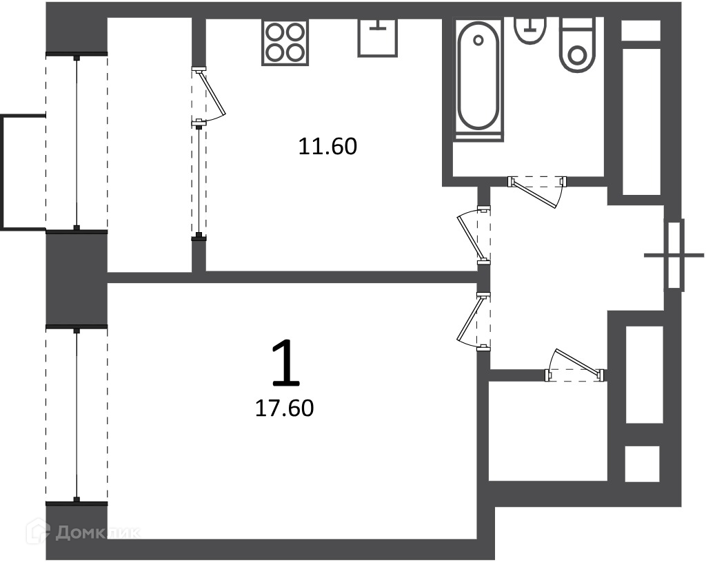 Планировка 1-комн. в ЖК «Клинская ул., д. 2А (Московские кварталы)»