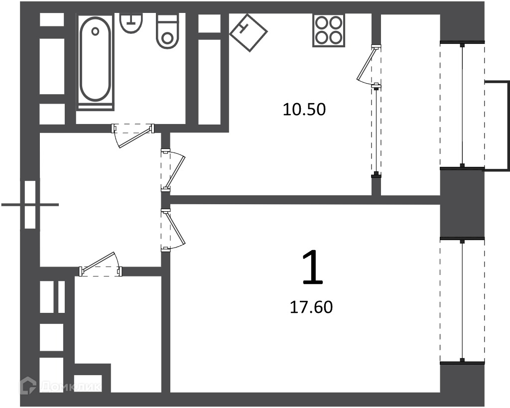 Планировка 1-комн. в ЖК «Клинская ул., д. 2А (Московские кварталы)»