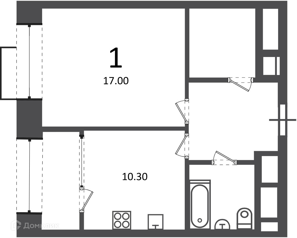 Планировка 1-комн. в ЖК «Клинская ул., д. 2А (Московские кварталы)»