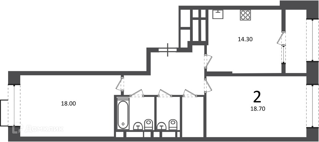 Планировка 2-комн. в ЖК «Клинская ул., д. 2А (Московские кварталы)»