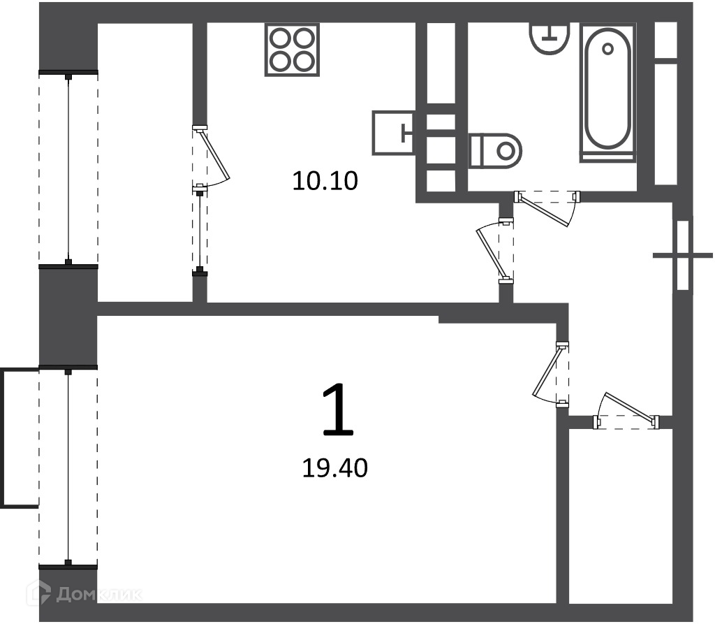 Планировка 1-комн. в ЖК «Клинская ул., д. 2А (Московские кварталы)»