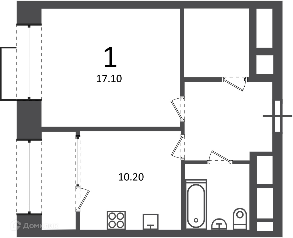Планировка 1-комн. в ЖК «Клинская ул., д. 2А (Московские кварталы)»