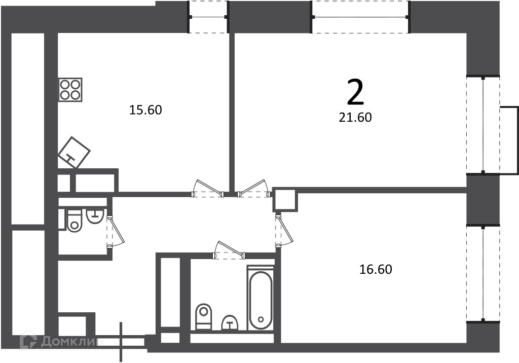 Планировка 2-комн. в ЖК «Клинская ул., д. 2А (Московские кварталы)»