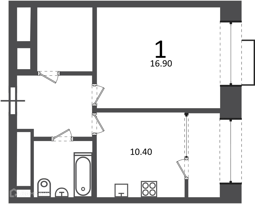Планировка 1-комн. в ЖК «Клинская ул., д. 2А (Московские кварталы)»