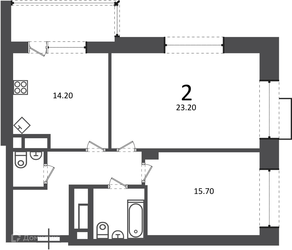 Планировка 2-комн. в ЖК «Клинская ул., д. 2А (Московские кварталы)»