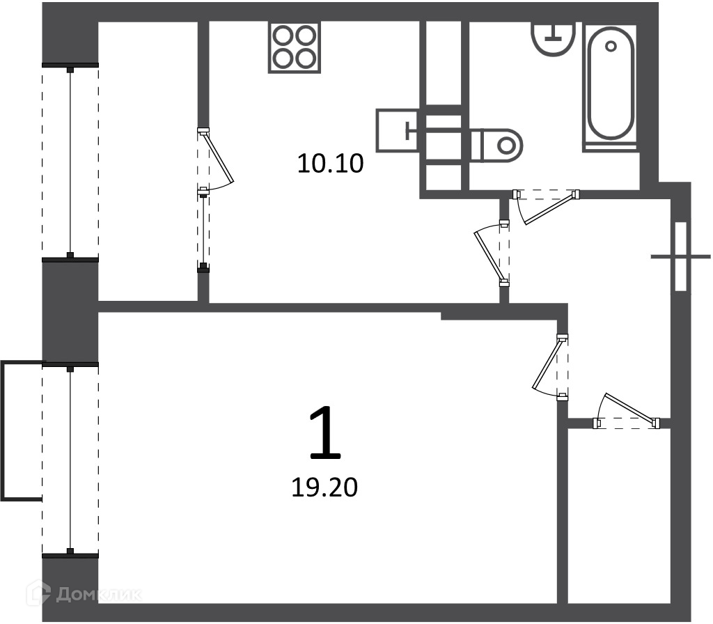 Планировка 1-комн. в ЖК «Клинская ул., д. 2А (Московские кварталы)»