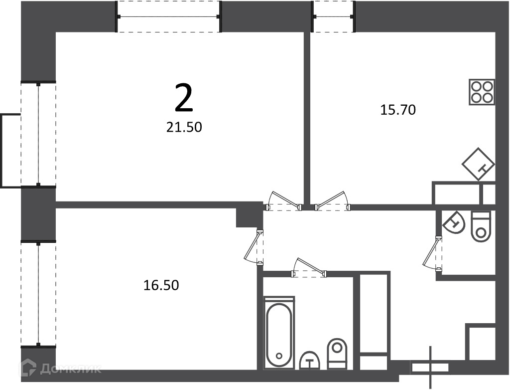 Планировка 2-комн. в ЖК «Клинская ул., д. 2А (Московские кварталы)»
