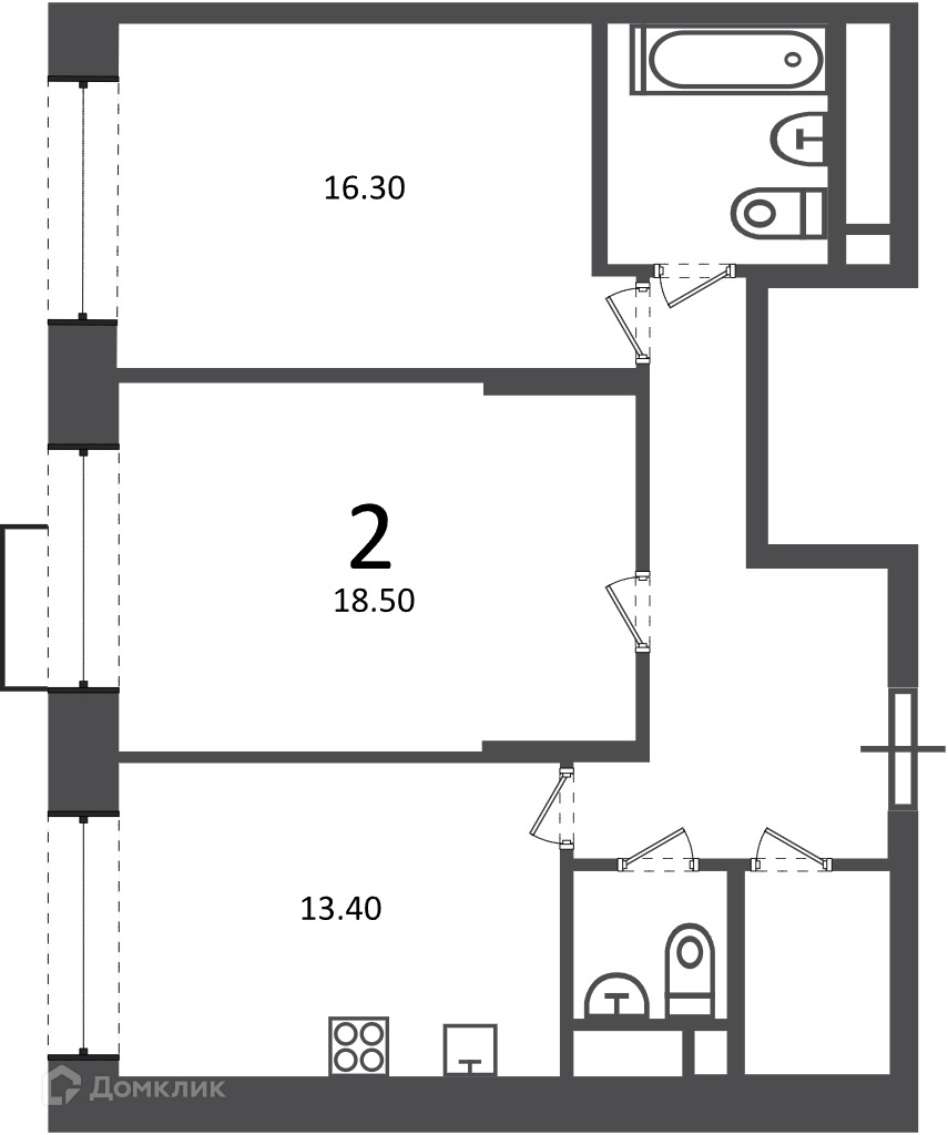 Планировка 2-комн. в ЖК «Клинская ул., д. 2А (Московские кварталы)»