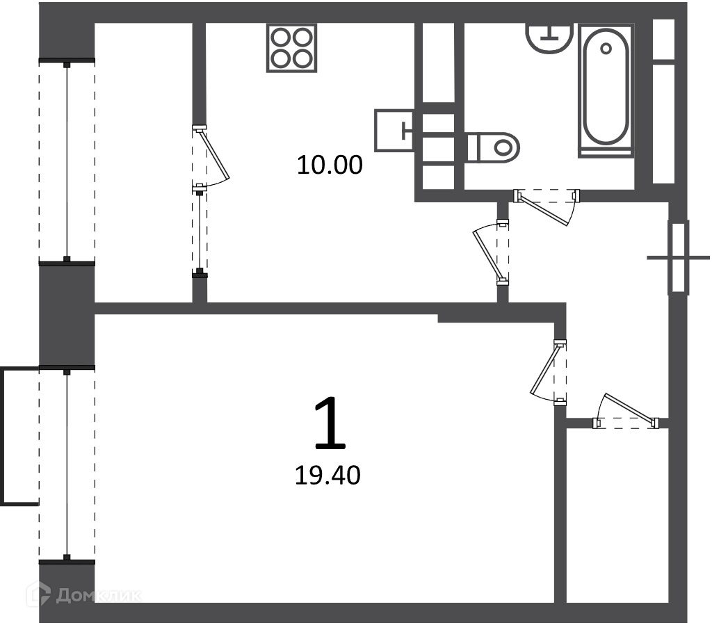 Планировка 1-комн. в ЖК «Клинская ул., д. 2А (Московские кварталы)»