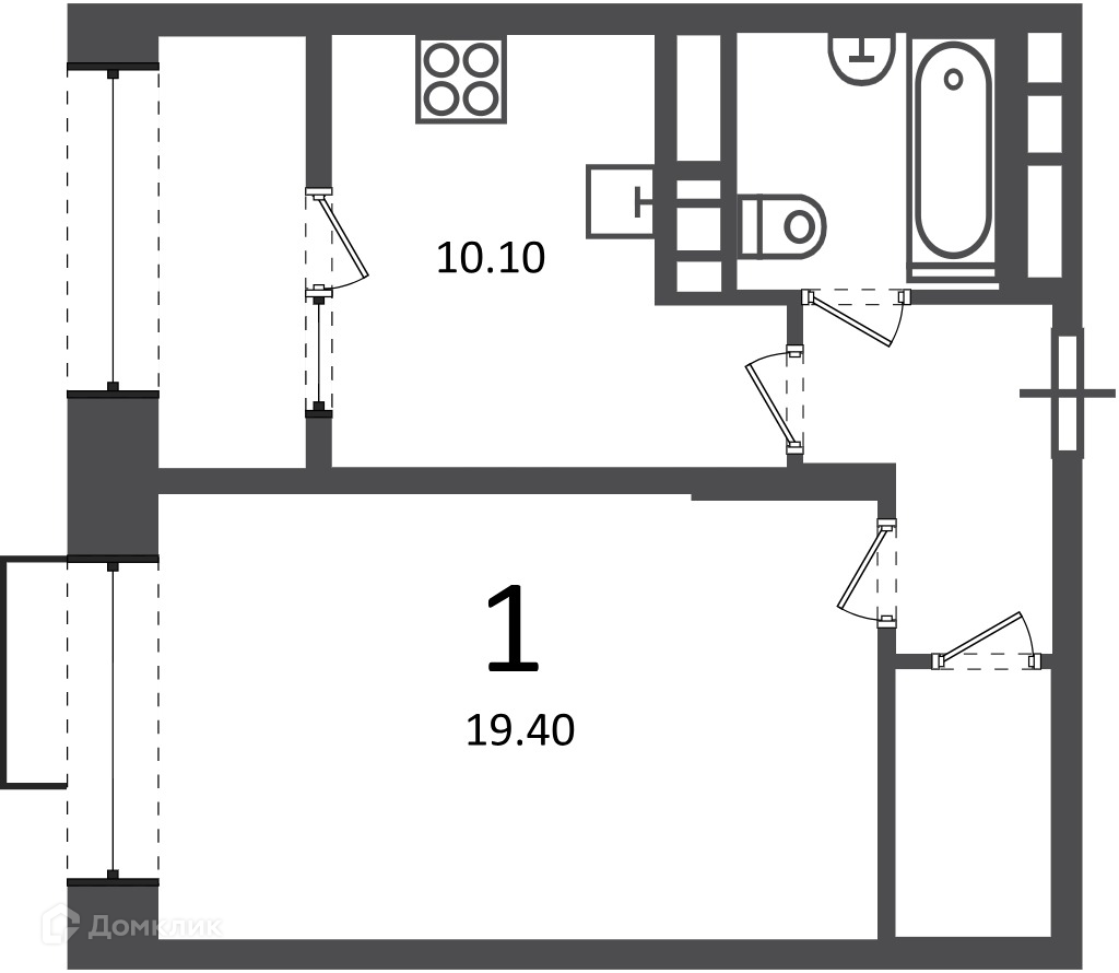 Планировка 1-комн. в ЖК «Клинская ул., д. 2А (Московские кварталы)»