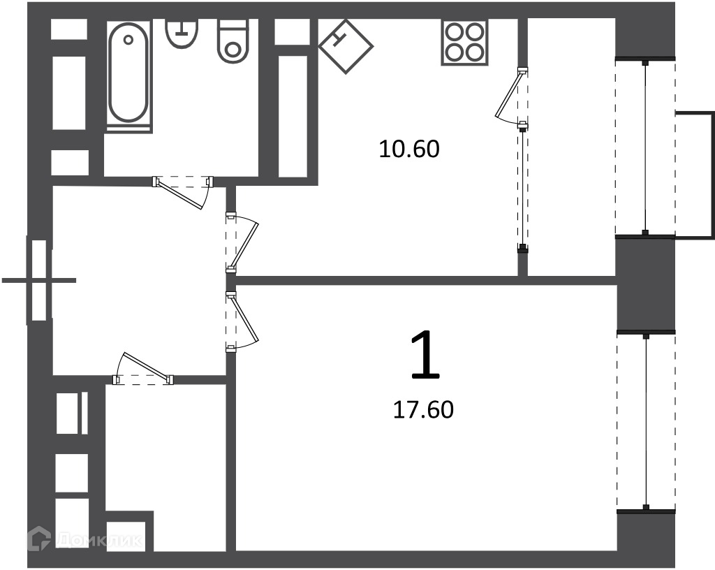 Планировка 1-комн. в ЖК «Клинская ул., д. 2А (Московские кварталы)»