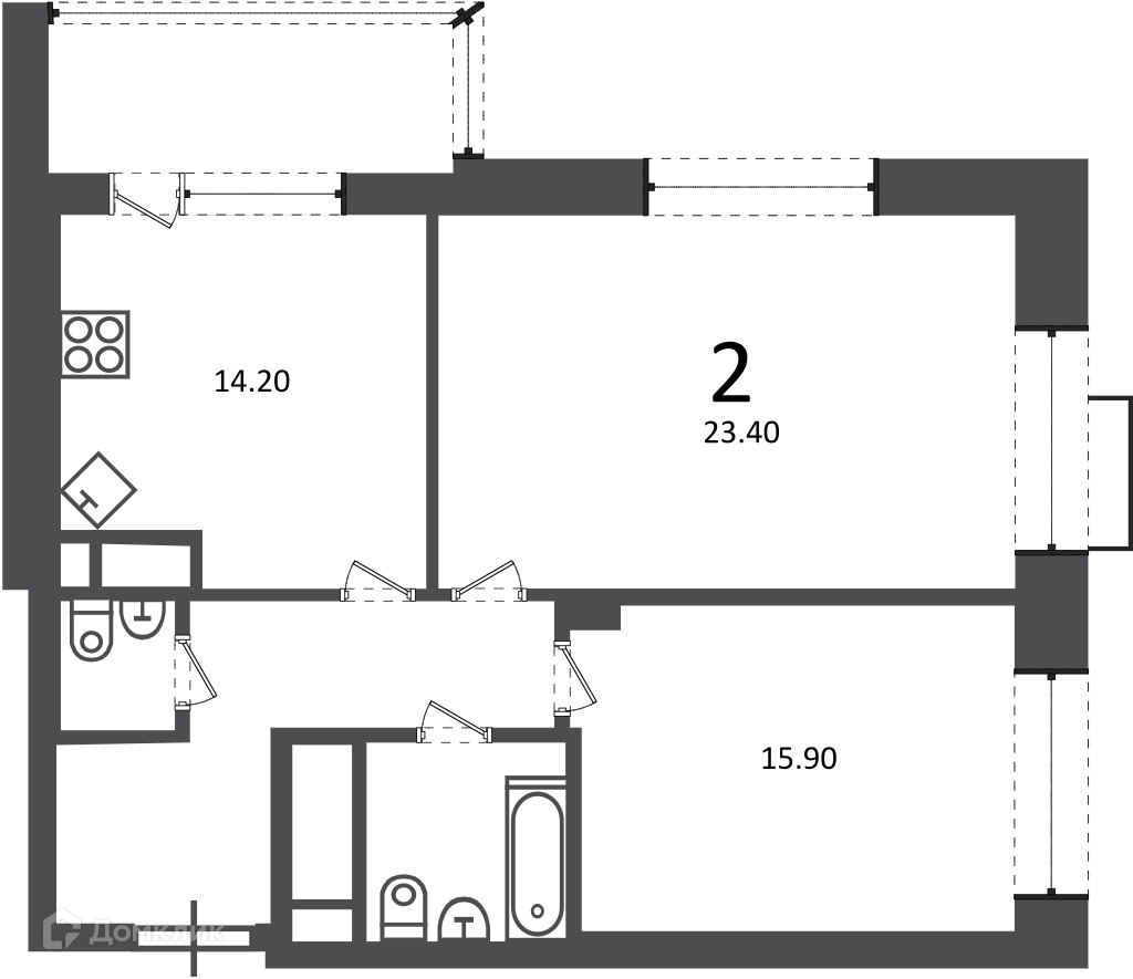 Планировка 2-комн. в ЖК «Клинская ул., д. 2А (Московские кварталы)»
