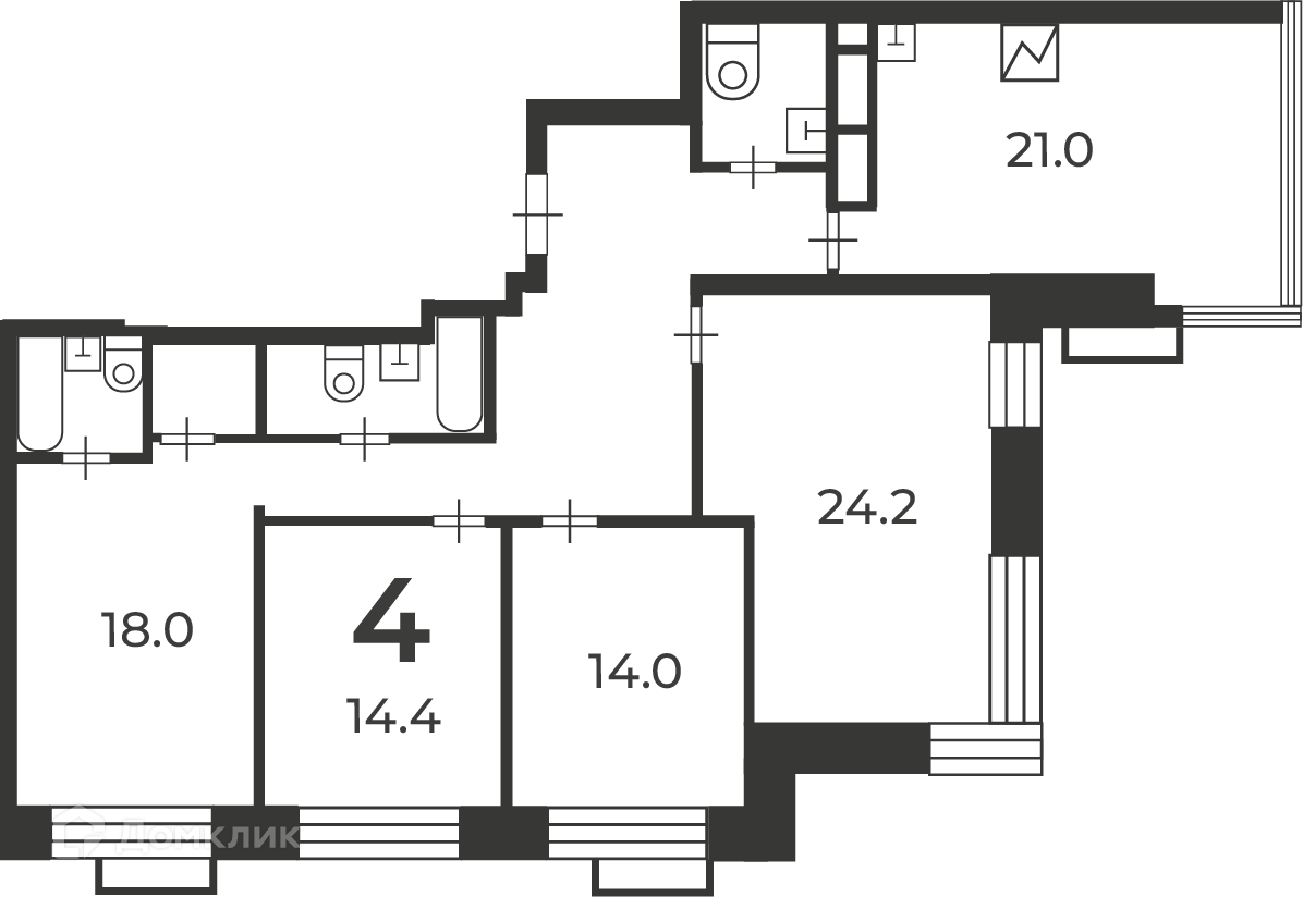 Планировка 4-комн. в ЖК «Клинская ул., д. 2А (Московские кварталы)»