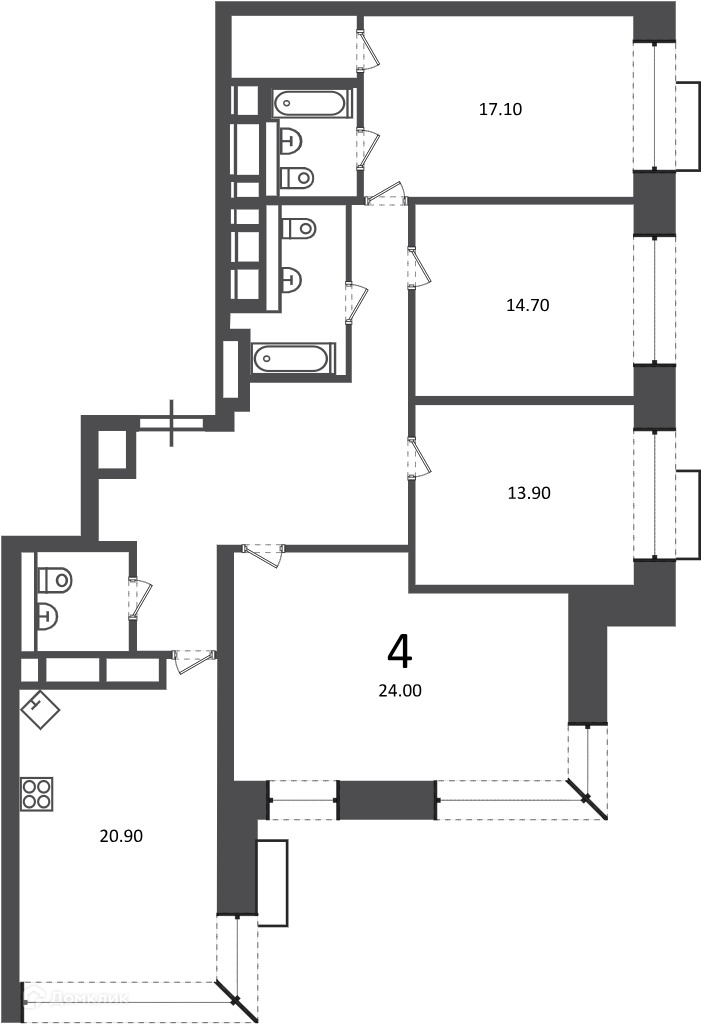 Планировка 4-комн. в ЖК «Клинская ул., д. 2А (Московские кварталы)»