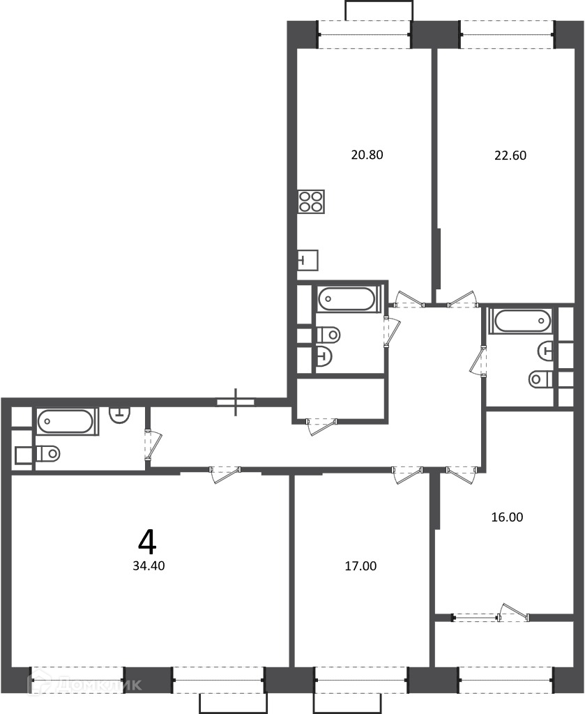 Планировка 4-комн. в ЖК «Клинская ул., д. 2А (Московские кварталы)»