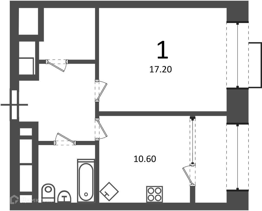 Планировка 1-комн. в ЖК «Клинская ул., д. 2А (Московские кварталы)»