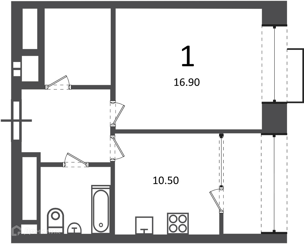 Планировка 1-комн. в ЖК «Клинская ул., д. 2А (Московские кварталы)»