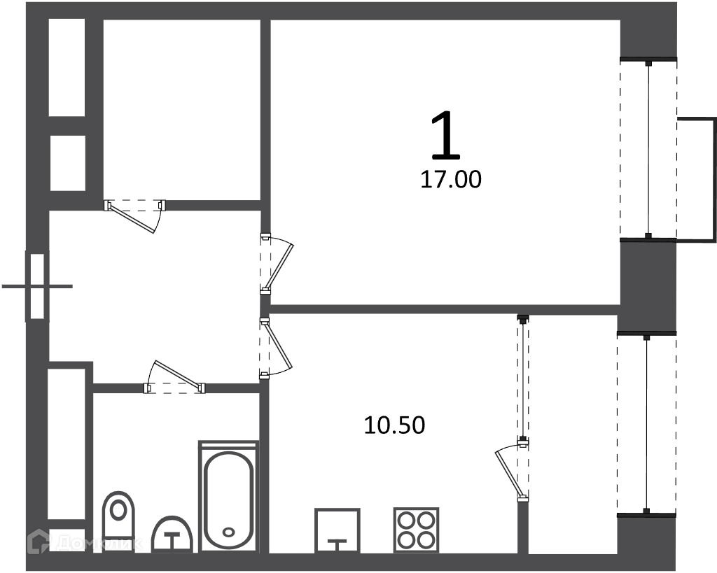 Планировка 1-комн. в ЖК «Клинская ул., д. 2А (Московские кварталы)»