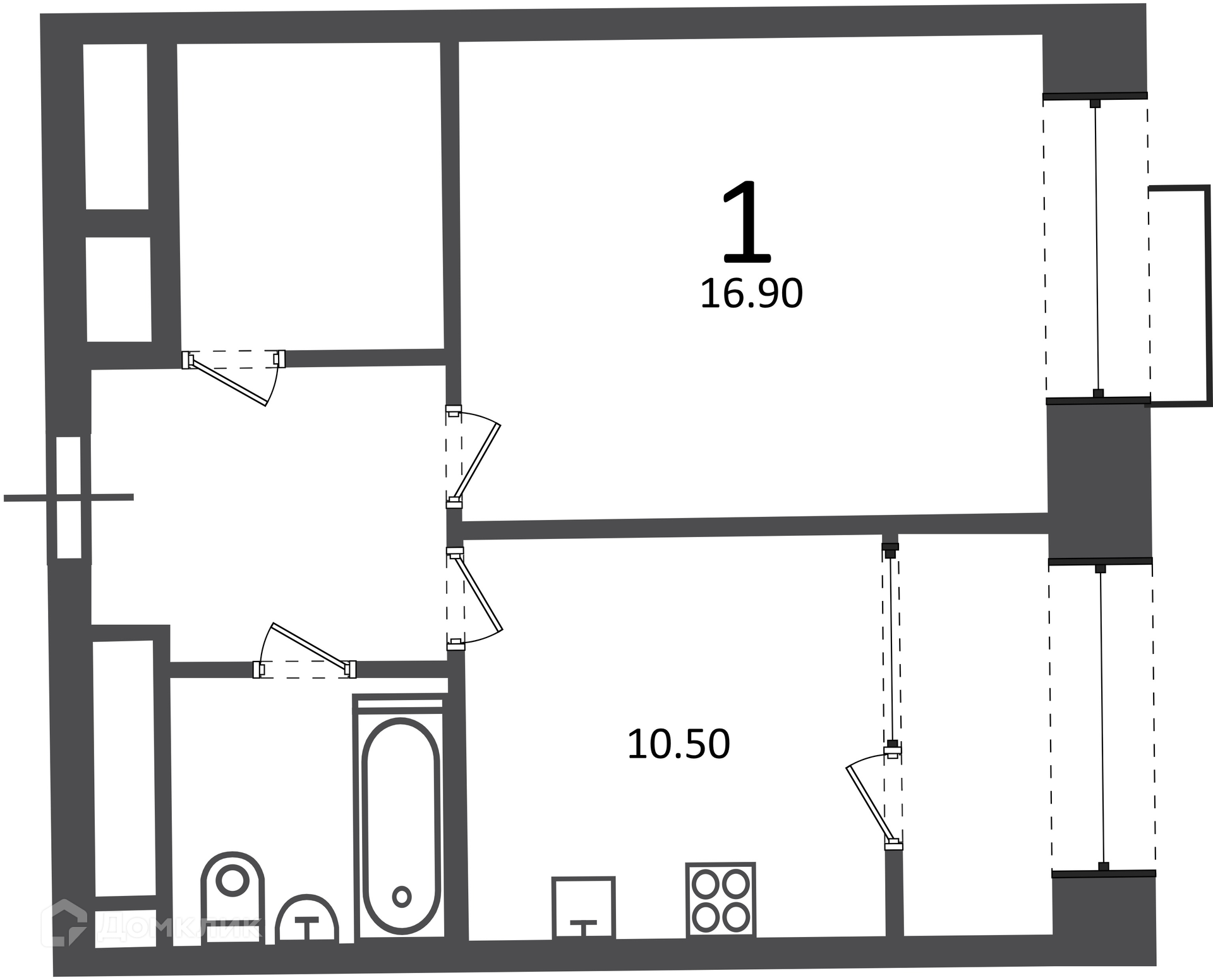 Планировка 1-комн. в ЖК «Клинская ул., д. 2А (Московские кварталы)»