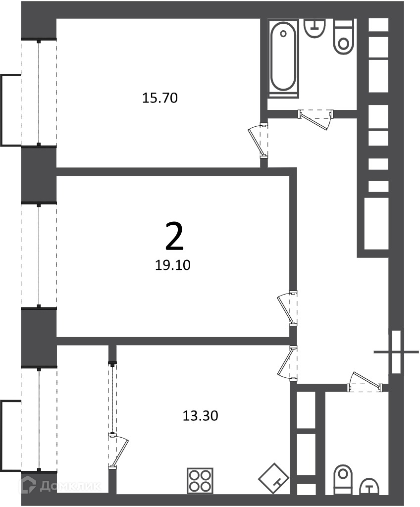 Планировка 2-комн. в ЖК «Клинская ул., д. 2А (Московские кварталы)»