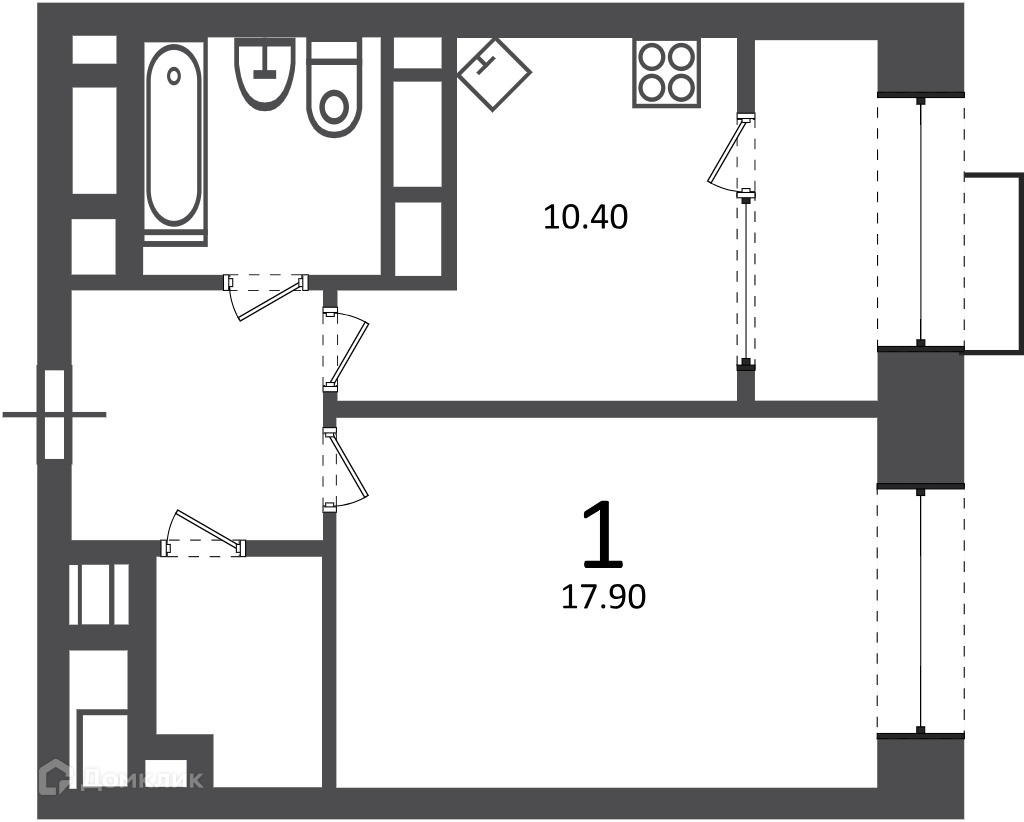Планировка 1-комн. в ЖК «Клинская ул., д. 2А (Московские кварталы)»
