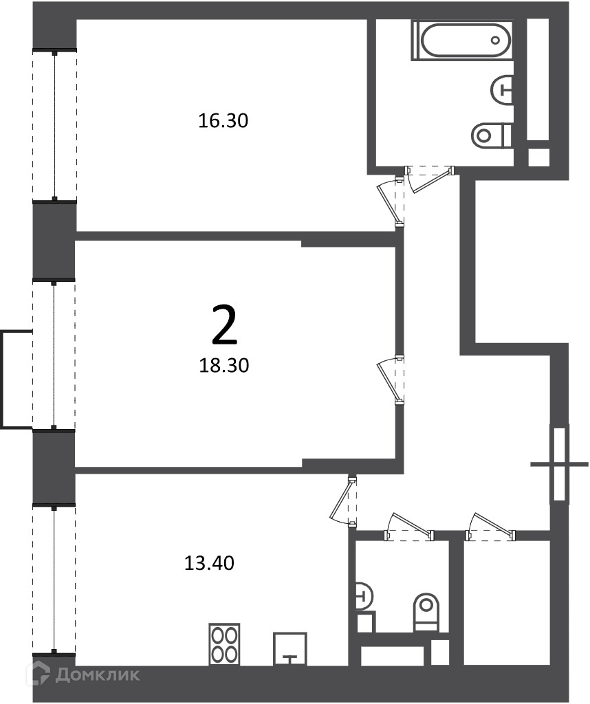 Планировка 2-комн. в ЖК «Клинская ул., д. 2А (Московские кварталы)»