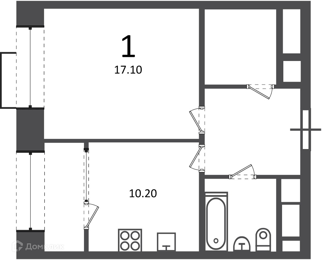 Планировка 1-комн. в ЖК «Клинская ул., д. 2А (Московские кварталы)»
