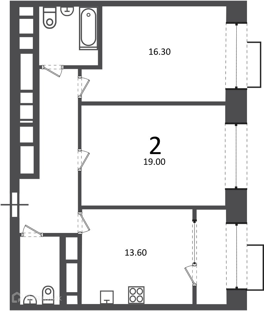 Планировка 2-комн. в ЖК «Клинская ул., д. 2А (Московские кварталы)»