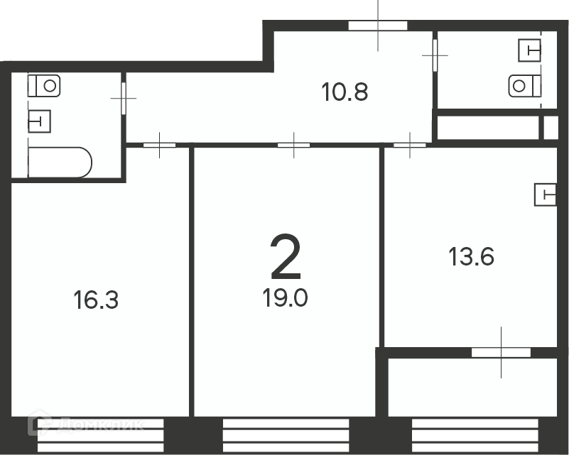 Планировка 2-комн. в ЖК «Клинская ул., д. 2А (Московские кварталы)»