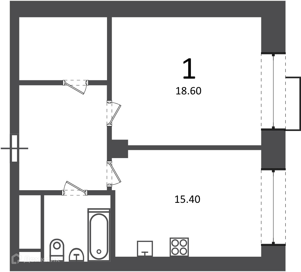Планировка 1-комн. в ЖК «Клинская ул., д. 2А (Московские кварталы)»