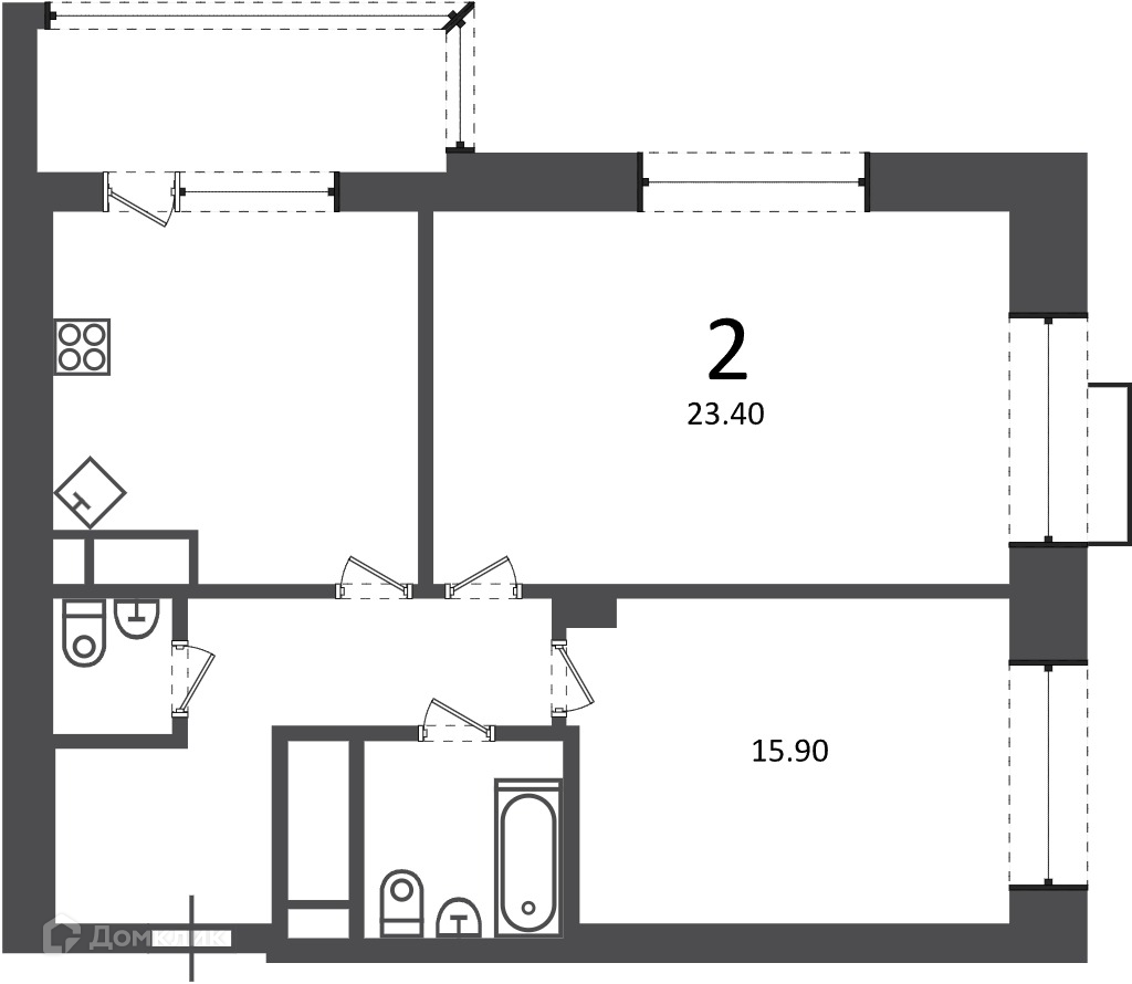 Планировка 2-комн. в ЖК «Клинская ул., д. 2А (Московские кварталы)»