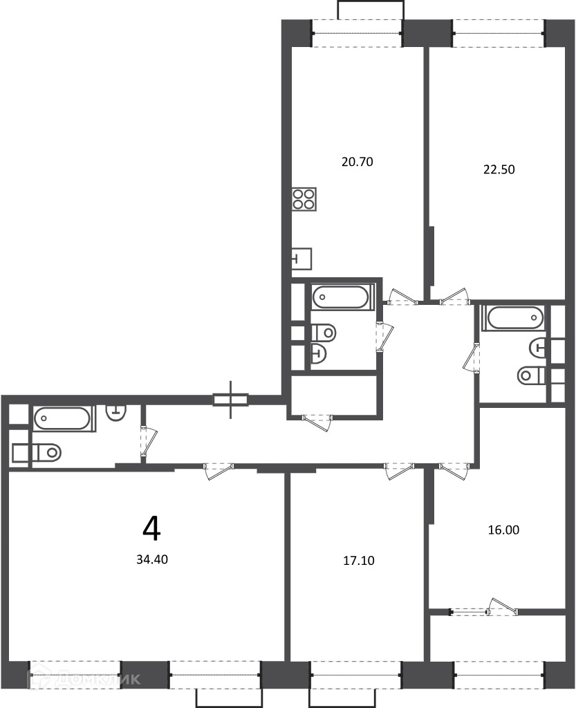 Планировка 4-комн. в ЖК «Клинская ул., д. 2А (Московские кварталы)»