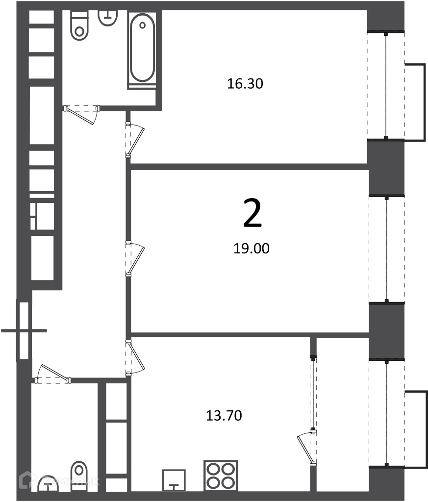 Планировка 2-комн. в ЖК «Клинская ул., д. 2А (Московские кварталы)»