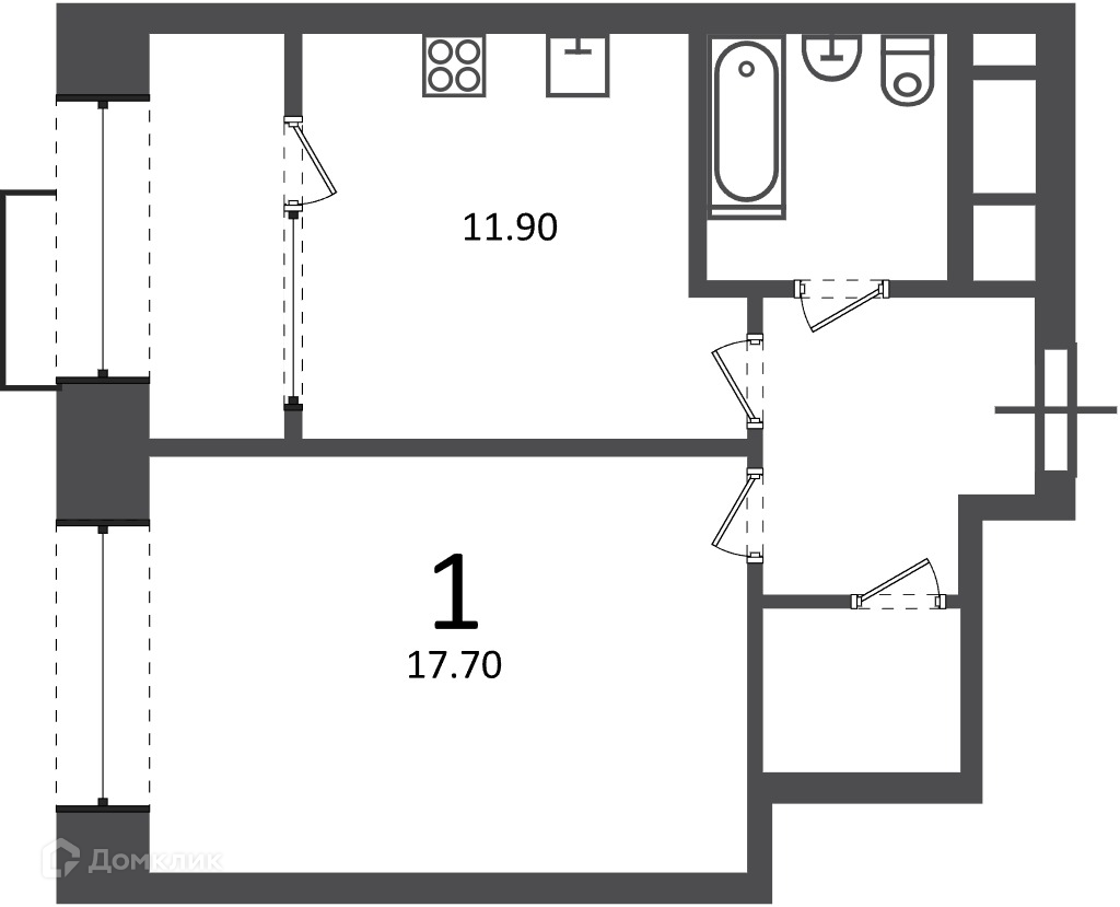 Планировка 1-комн. в ЖК «Клинская ул., д. 2А (Московские кварталы)»