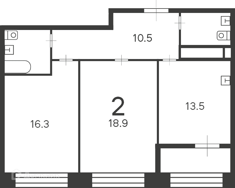 Планировка 2-комн. в ЖК «Клинская ул., д. 2А (Московские кварталы)»