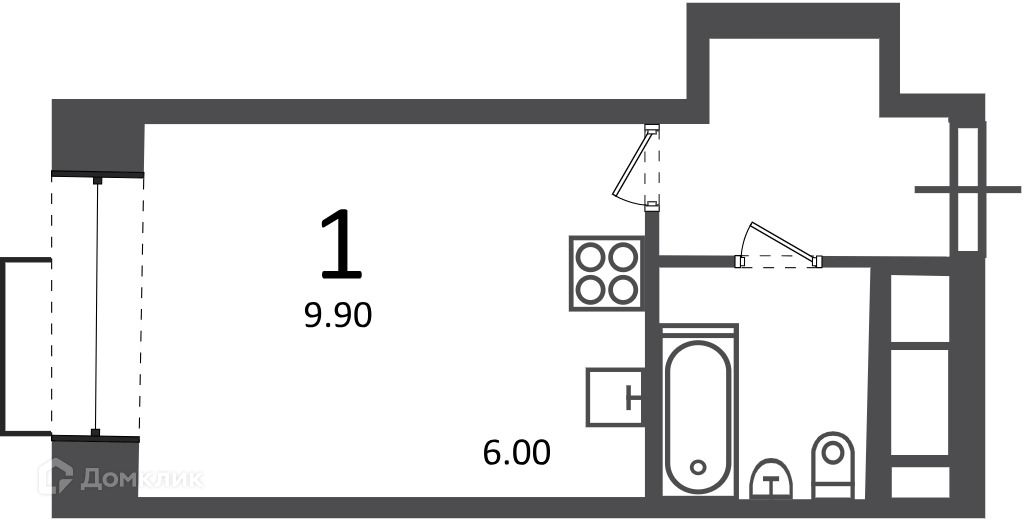 Планировка 1-комн. в ЖК «Клинская ул., д. 2А (Московские кварталы)»