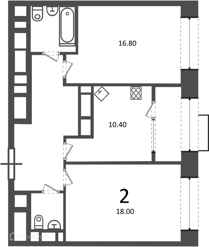 Планировка 2-комн. в ЖК «Клинская ул., д. 2А (Московские кварталы)»