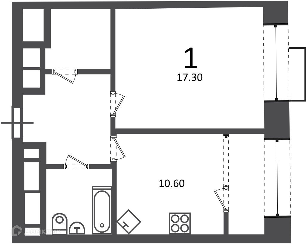 Планировка 1-комн. в ЖК «Клинская ул., д. 2А (Московские кварталы)»