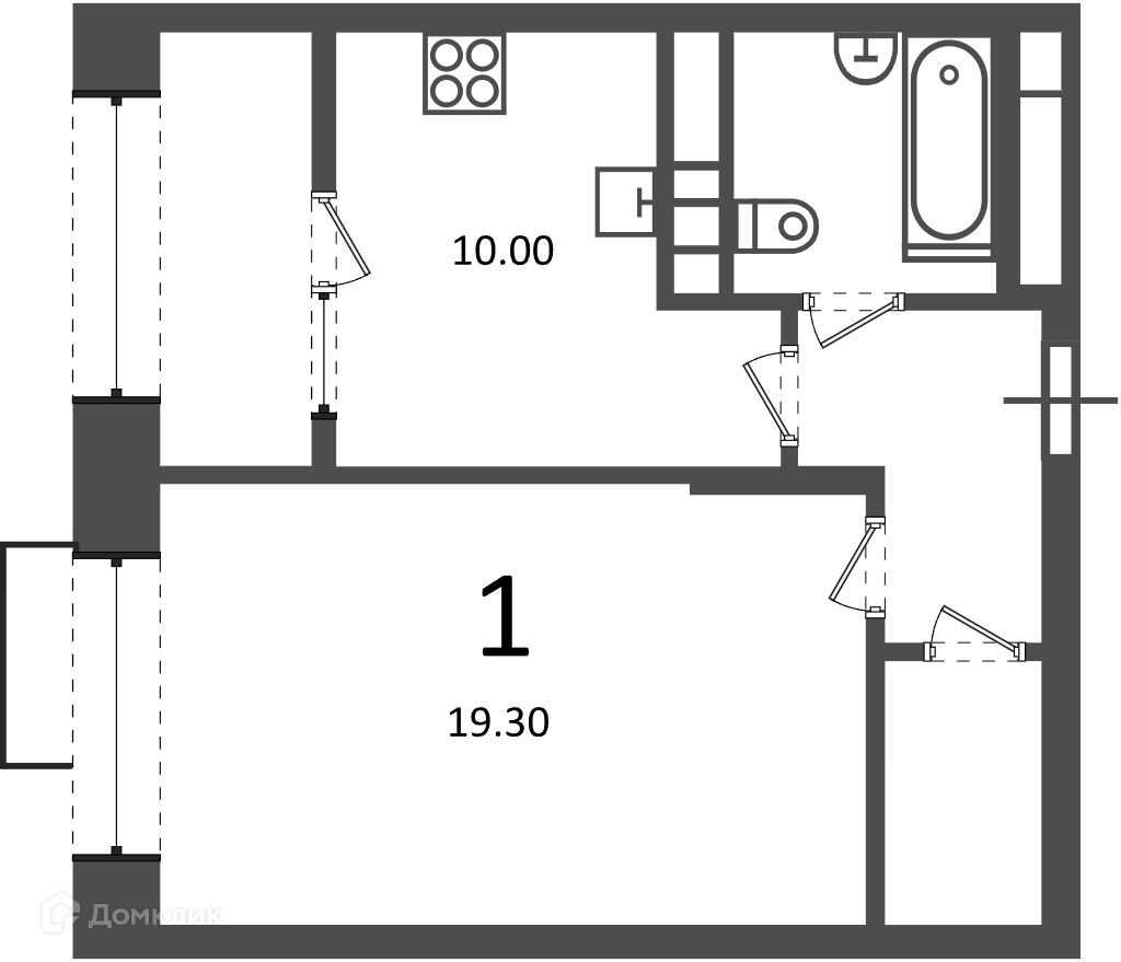 Планировка 1-комн. в ЖК «Клинская ул., д. 2А (Московские кварталы)»