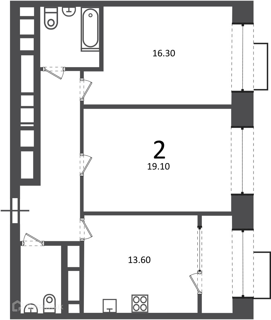 Планировка 2-комн. в ЖК «Клинская ул., д. 2А (Московские кварталы)»