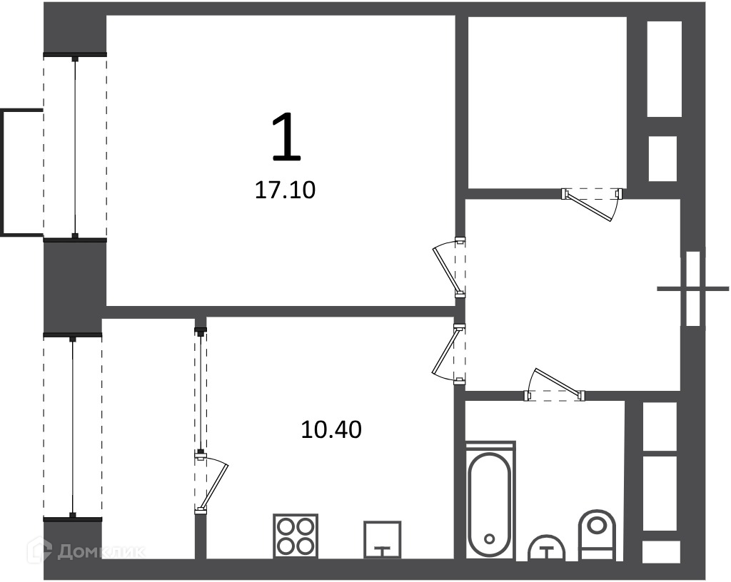 Планировка 1-комн. в ЖК «Клинская ул., д. 2А (Московские кварталы)»